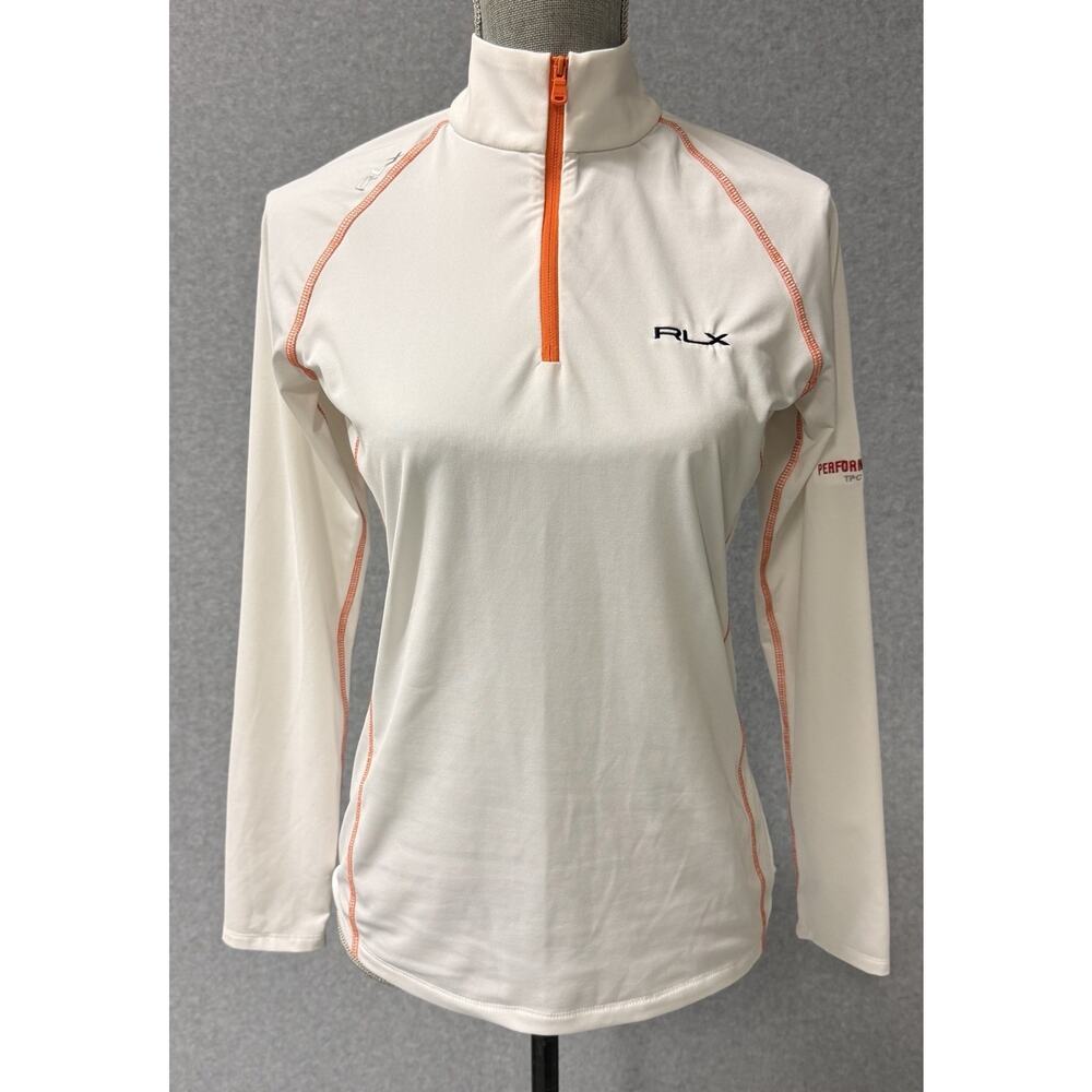 RLX Ralph Lauren TPC Sawgrass Quarter Zip Performance Top White Orange Women S